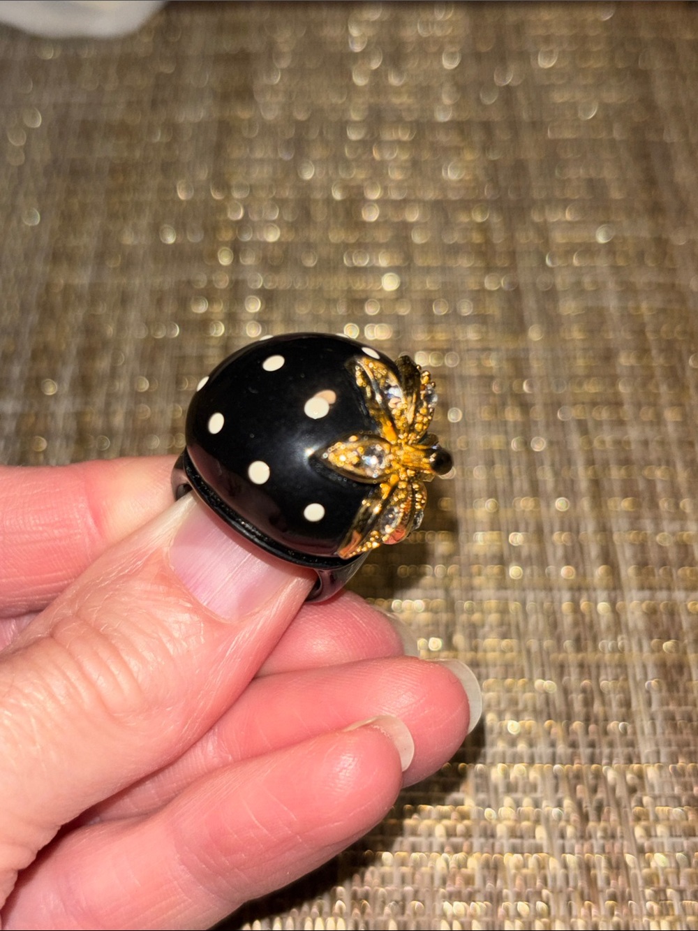 Vintage black strawberry lucite ring